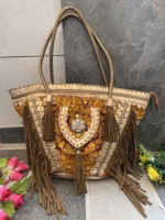Keluaran baru tas tangan tas pita wanita desainer tas Tote tas pinggiran Boho buatan tangan ular mode