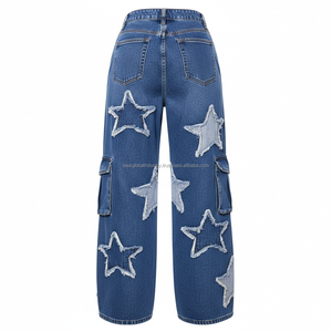 Pantalones Vaqueros Anchos Y2K con Parches de Estrellas para Mujer - Pantalones de Mezclilla Cargo de Cintura Alta y Corte Holgado - Estilo Urbano Desgastado - Product Image 3