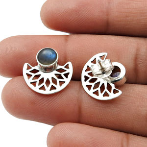Gorgeous Look 925 plata esterlina Natural azul fuego labradorita piedra preciosa diseño único Stud pendientes para su joyería hecha a mano - Product Image 3