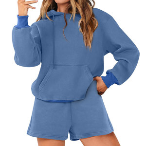 Ensemble de sweats à capuche et de shorts en coton pour femmes d'approvisionnement direct d'usine Style coupe-vent et décontracté pour l'hiver - Product Image 3