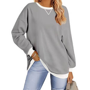 Sweat-shirt en coton pour femme, coupe ample, épaules tombantes, pull respirant, vêtements décontractés avec impression de logo personnalisé et service OEM - Product Image 1