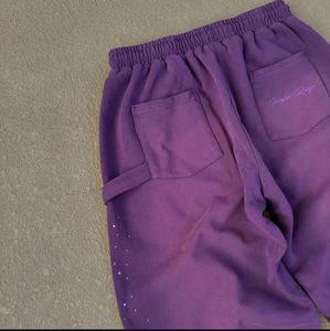 100% <b>Top</b> Quality Cotton French Terry <b>Distress</b> Hem Sweatpants for Men Custom Embroidery & Sun Faded Acid Wash Rhinestone jogger - Product Image 5