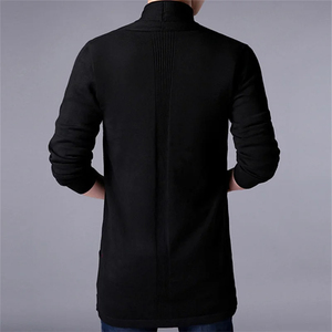 Pull manteaux hommes nouvelle mode 2025 automne hommes mince longue couleur unie tricoté veste mode hommes pull décontracté Cardigan manteaux - Product Image 3