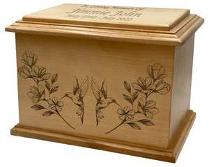 Urna de cremación de colibrí Floral Colibrí Funeral de madera Floral Pájaro Urna de madera con personalización - Product Image 6