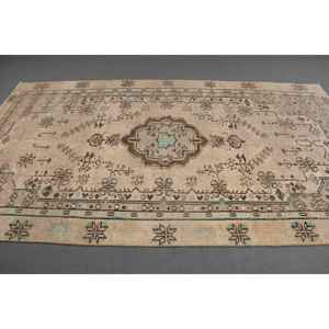 Alfombra Turca, Alfombra Vintage Grande de 5.3x9.5 pies, Alfombra de Lana con Diseño Floral Marrón y Azul - Product Image 2