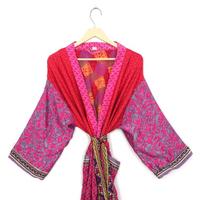Kimono en soie indienne pour femmes, kimono vintage, kimono floral d'été, robe kimono bohème hippie, robe de chambre, robe kimono de plage