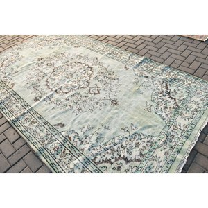 พรมวินเทจขนาด 6x10 ฟุต, พรม, พรมลายดอกไม้สีเขียวทำจากขนสัตว์ - Product Image 4