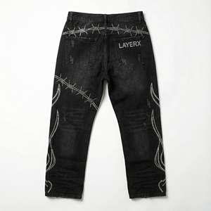 <b>Men</b> Midweight Black Straight High Waist Custom Rhinestone for Graphic <b>Baggy</b> Oversized Distressed Streetwear Y2K <b>Trousers</b> - Product Image 2