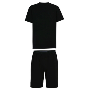 Ensemble T-shirt et short pour homme en polyester noir, taille plus, col en V, couleur unie, vêtements décontractés d'été, tissu respirant tricoté - Product Image 5