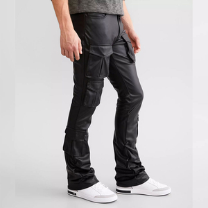 กางเกงหนังผู้ชายทรงคาร์โก้ มีห่วงเข็มขัดและกระเป๋าอเนกประสงค์ กางเกงหนังผู้ชายทรงคาร์โก้ลำลองสำหรับขายออนไลน์ - Product Image 5