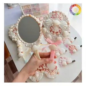 Beach-Themed Handmade Mermaid Shell <b>Mirror</b> with Lace and Pearls Exquisite Travel Compact from Vietnam - Product Image 5