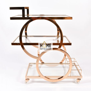 Luxury Wholesale <b>Black</b> Color Glass Metal With Brown Color Border Luxury Fancy Serving <b>Trolley</b> - Product Image 6