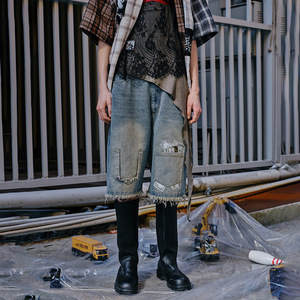 Best Edition Distress Vintage Casual Hip Hop Lightweight Breathable Summer Denim <b>Jean</b> Shorts <b>Men</b> Loose Fit Button Knitted - Product Image 3