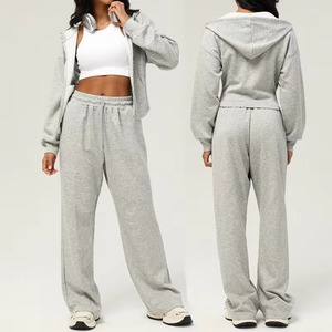 Vêtements de sport pour femmes 2 pièces amples coupe zippée veste de sport à manches pantalons de survêtement vêtements de sport personnalisables vêtements de salon - Product Image 4