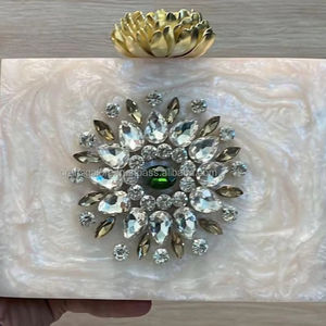 Elegant Black Resin <b>Clutch</b> with Gold <b>Embellishments</b> and Pearl Chain Stylish Evening Bag for Party & Wedding. by CRAFTS GALORE - Product Image 1