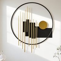 Décoration Murale Métallique Circulaire Géométrique 3D Or et Noir Moderne de Luxe pour Chambre, Salle à Manger, Bureau, Maison - Décoration Mariage, Diwali, Anniversaire