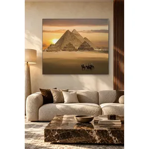Impresión en lienzo de las Pirámides de Giza al atardecer con caballeros a caballo - Product Image 5
