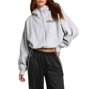 Fournisseur en gros de sweats à capuche pour femmes, couleur unie, fermeture éclair, manches longues, logo personnalisable - Product Image 1