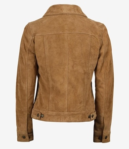 Femmes pour marron daim en peau de mouton Blazer double boutonnage doublure en soie motif solide coupe-vent manches longues bouton printemps automne - Product Image 4