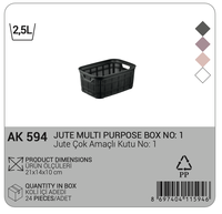 Panier de rangement multifonctionnel en plastique durable et écologique en jute rectangulaire Afossa 2,5 L, design empilable moderne pour la maison et le bureau