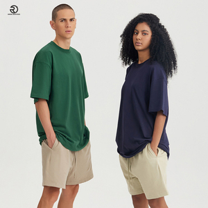 เสื้อยืดคอกลมแขนห้าส่วนทรงหลวมเปิดไหล่ผ้าฝ้าย240 GSM ทรงหลวมขนาดใหญ่ออกแบบได้ตามต้องการ - Product Image 2