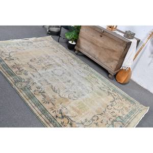 Alfombra turca vintage de 4,8x8,5 pies, forro de látex de lana verde Beige, estilo Tabriz, patrón de retazos abstracto para pasillo de entrada, 9x12" - Product Image 4