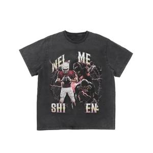 Camiseta personalizada de corte holgado con lavado de ácido de imitación para hombre, camiseta cuadrada Vintage para hombre, camisetas antiguas de gran tamaño de manga corta de algodón 100% - Product Image 1