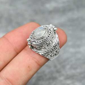 Bague boîte à pilules en pierre de lune, bague ajustable, boîte à message en pierre précieuse, bague boîte secrète en argent sterling 925, bijoux en pierre de lune - Product Image 5