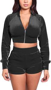 Femmes respirant coton 2 pièces ensembles solide velours sweat à capuche pull manches longues taille élastique Biker Shorts survêtement 2026 - Product Image 3