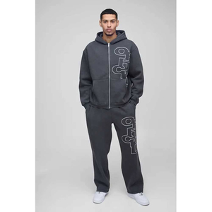 Nuevo Diseño, la Mejor Calidad, Sudadera con Capucha Personalizada, Estilo Casual, Transpirable, de Algodón, con Cierre, Unisex, Conjuntos Deportivos Gris Oscuro para Hombre - Product Image 1