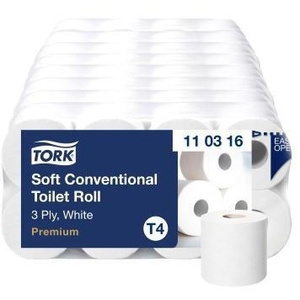 Papier toilette Tork Premium 3 plis en cellulose blanche, 250 feuilles/rouleau, 8 rouleaux/paquet - Product Image 1
