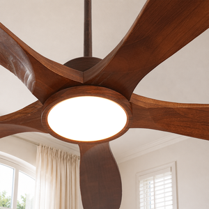 USA In Stock 60 Inch Solid Wood Blade <b>Ceiling</b> <b>Fan</b> with Light 5 Blade Design Energy Efficient DC Motor <b>Remote</b> <b>Control</b> - Product Image 1