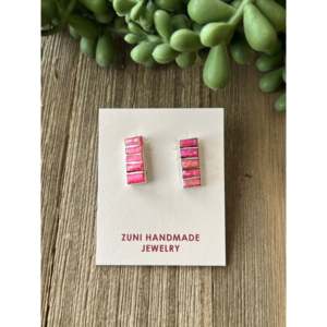 Pink Opal <b>Stud</b> <b>Earrings</b> in <b>Sterling</b> <b>Silver</b>-Geometric Design Man-Made Stone - Product Image 1