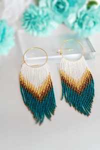 Boho ต่างหูลูกปัดด้วยการออกแบบสีฟ้าครามแอนดี้ cascading Fringe, เครื่องประดับของขวัญที่ไม่ซ้ำกัน - Product Image 2