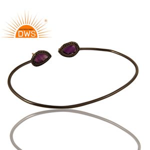 Último diseño hecho a mano 18K chapado en oro pavimentado natural diamante y amatista piedras preciosas brazalete personalizado joyería fabricante - Product Image 1