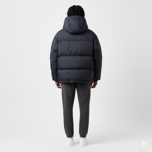 Veste de travail d'hiver matelassée décontractée pour homme, personnalisée OEM, col montant, logo frontal, polyester, rembourrage gonflé avec fermeture éclair - Product Image 2