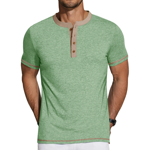 T-shirt vert pour hommes, 100% coton, col rond, manches courtes, t-shirt surdimensionné, boutons côtelés contrastés, design vierge, design avec logo personnalisé OEM - Product Image 1