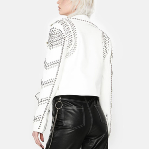 Chaqueta con tachuelas de cuero estilo motorista para mujer, gran oferta, chaqueta de cuero auténtica de calidad superior para mujer - Product Image 4
