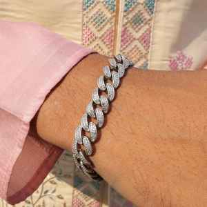 Miami 925 Pulsera de eslabones cubanos de plata esterlina para hombres Iced Hip Hop Ajuste de punta con Moissanite Diamond Pulsera para hombre - Product Image 1