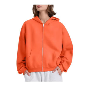 เสื้อฮู้ดครอปคอเต่าผู้หญิง ผ้าฝ้าย 100% ซิปหน้า แขนสั้น ผ้าฟลีซหนานุ่ม สไตล์ลำลอง รับผลิตแบบ OEM - Product Image 5