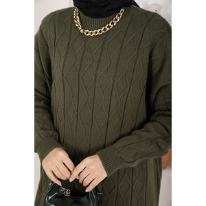เสื้อคลุมไหมพรมลายบาคลาวาสีกากี สไตล์ลำลองสำหรับฤดูใบไม้ร่วง - Product Image 4
