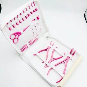Kit d'outils d'extension de cheveux pince à cheveux en acier inoxydable avec étui blanc couleur rose - Product Image 6