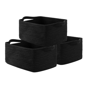Export Quality Hot Selling Wholesale Woven Cotton <b>Rope</b> Folding Black Color Set of 4 Rectangle Living Room Storage <b>Baskets</b> Deco - Product Image 1
