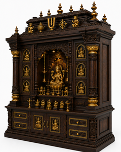 Premium Mahalaxmi Handcarved Wooden <b>Mandir</b> for Pooja Room Traditional Teak Wood Temple For Prayer Room Solid Wood Puja Unit USA - Product Image 4