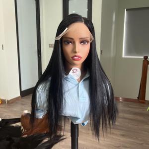 Perruque lissée de haute qualité, perruque frontale brute, perruque avec fermeture, cheveux humains, couleur noir jais, cheveux bruts réels - Product Image 4