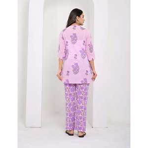 Ensemble Coordonné Liliac en Coton Imprimé 2 Pièces – Haut Brodé à Manches Trois-Quarts et Short – Tailles XS & XXS - Product Image 5