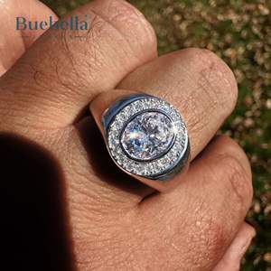 Gran oferta Original 925 plata esterlina 18K oro blanco Oval Moissanite diamante compromiso anillo de bodas para hombres - Product Image 5