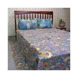 Magasins d'usine de qualité supérieure coton indien brodé à la main sérigraphié Queen Size Kantha à vendre au prix le plus bas - Product Image 5