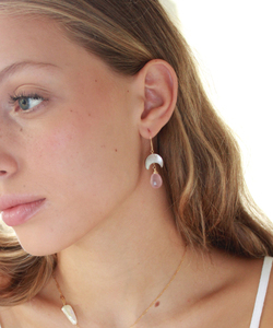 ต่างหูชุบทองสีเงิน925ทำด้วยมือไม้ถูพื้นไม้ถูพื้นทำจากหินควอตซ์ธรรมชาติทรงพระจันทร์เสี้ยวประดับมุกลวดสำหรับงานแต่งงานงานปาร์ตี้ - Product Image 2