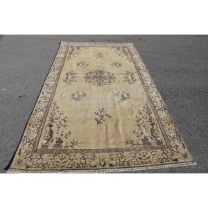 Classic Beige <b>Brown</b> 5.5 X 9.3 ft Eco Friendly Medium Pile Vintage Turkish Rug Large Area <b>Wool</b> Patchwork Design Hallway Bedroom - Product Image 1